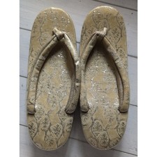 Japanese Slippers Flip Flops Geta Wedge Sandals Kimono Zori Silver Gold Size 5