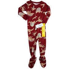 Carter's Dark Red Dinosaurs Baby Boy 18 Mos Footed Cotton Sleeper 1pc NWT