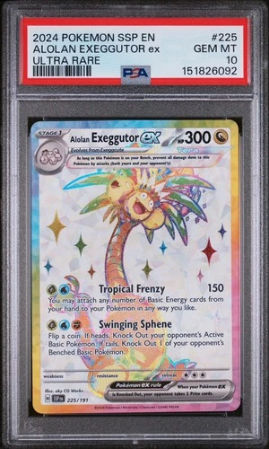 PSA 10 Gem Mint Alolan Exeggutor ex Ultra Rare #225 Pokémon Surging Sparks 2024
