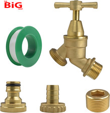 Garden Outdoor Traditional Brass Tap Kit with PTFE Tape,Barb/Click Hose Connecto