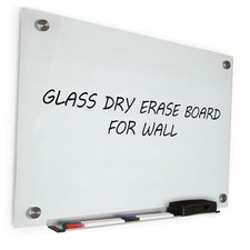 Real Glass Dry Erase Board, 18" x 24", Tempered Glass Surface, Bright White
