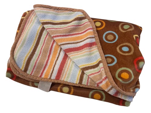 Small Wonders Brown Orange Baby Blanket Circles Stripes Plush Fleece Reversible - Picture 2 of 7