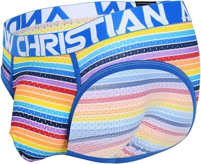 Andrew Christian Sunset Stripe Brief w/ Almost Naked Men's NWT 92061 Mesh
