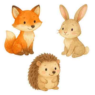 Forest Animals Sticker Set Fox Bunny Hedgehog Decal Watercolor Nature Nursery Decor
