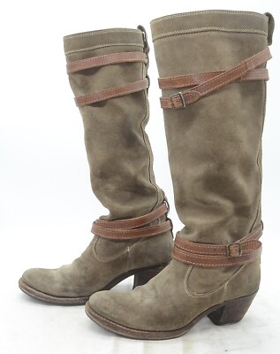 Frye Jane Fatigue Slouch Suede Motorcycle Riding Knee High Boots Womens Sz 6