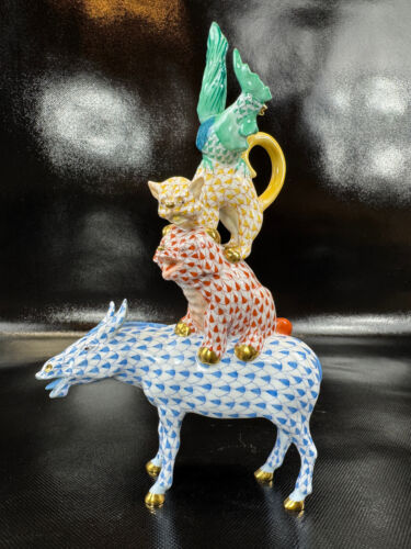 HEREND Musicians of Bremen Donkey Cat Rooster Fishnet Figurine 1st Ed *REPAIRED* - Picture 6 of 24