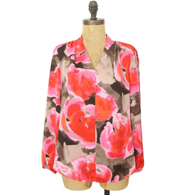 NIC + ZOE Rosy Outlook Top XS Long Sleeve Floral Multi Blouse NEW B85