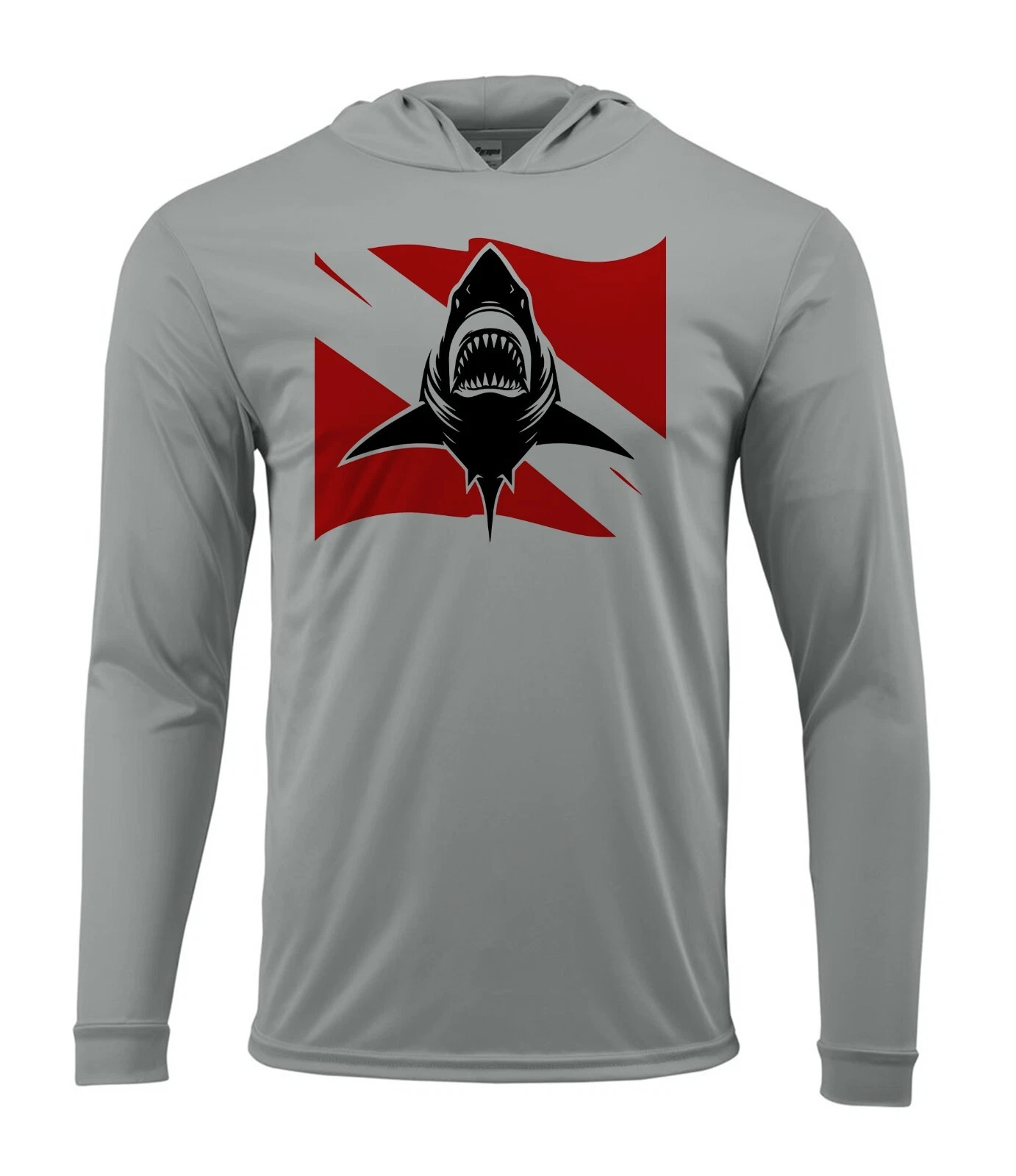 Scuba Diving Diver Flag Boat UV Protected UPF 50 Long Sleeve T-Shirt Hood Shark