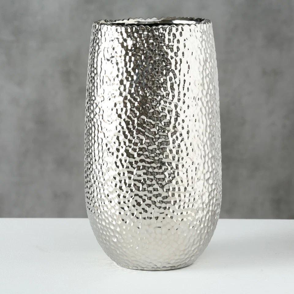 Vase "Lajos" Höhe 31cm Steingut Silber Dekovasen Blumenvasen Tischvasen Blumen
