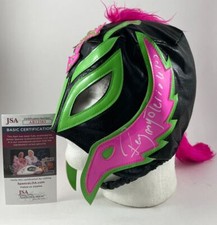 WWE Rey Mysterio Signed Luchador Mask Pink Green Black WrestleMania JSA COA