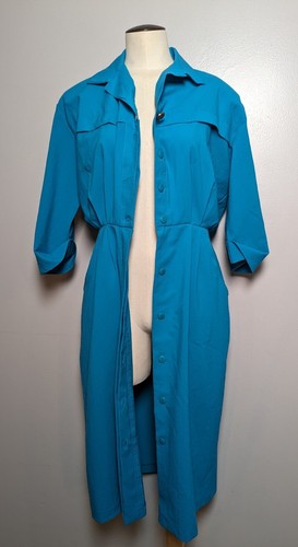 Vestido Colección Mr Max Talla 10 Azul Hombreras Vintage Años 80 Bolsillos! - Imagen 8 de 9