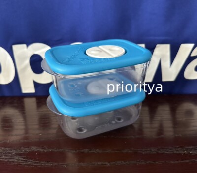 Tupperware Small Rock N Serve Container Freezer Microwave 1 Cup Blue Set 2 New
