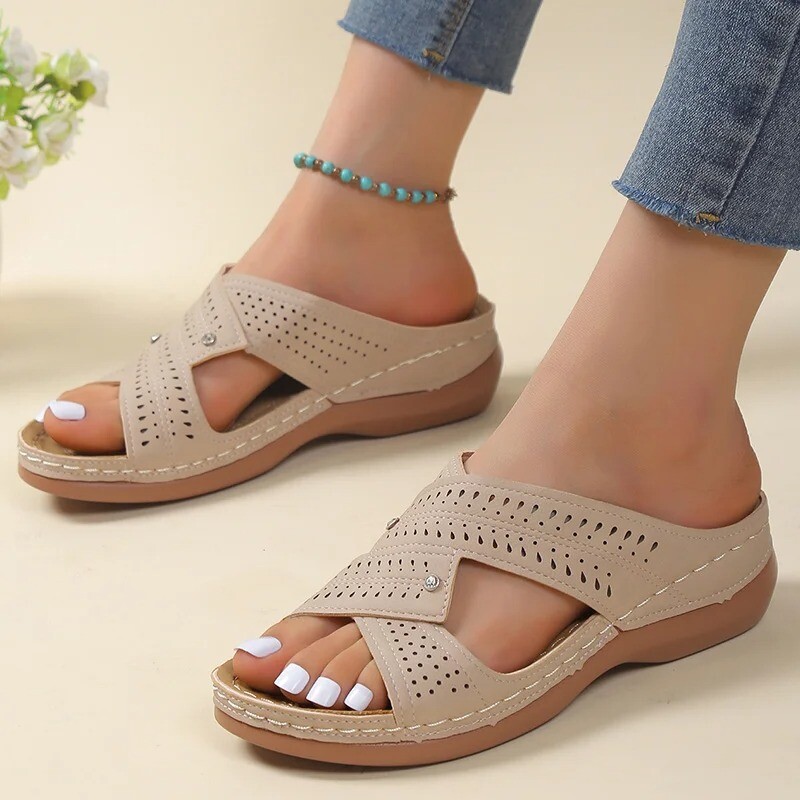 Orthopedic Womens Flat Mules Summer Slippers Comfy Open Toe Sandals Shoes  Size | eBay
