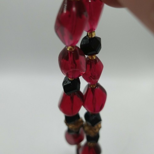 Vintage West Germany Dark Pink Black Gold Cluster Bead Double Strand Choker 16" - Picture 6 of 12
