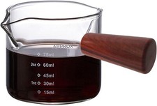 Single Double Spout Espresso Coffee Shot Glass Measuring Cup Jug Wooden Handle