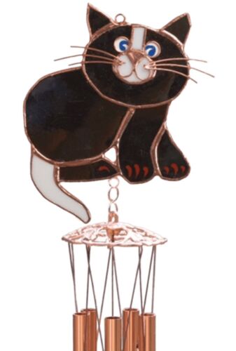 23” Stained Glass BLACK CAT Wind Chime GE185  Sun Catcher Garden Decor - Afbeelding 1 van 4