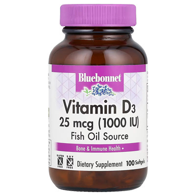 Bluebonnet Vitamin D3 25 mcg (1000 IU) Fish Oil Source 100 Softgels
