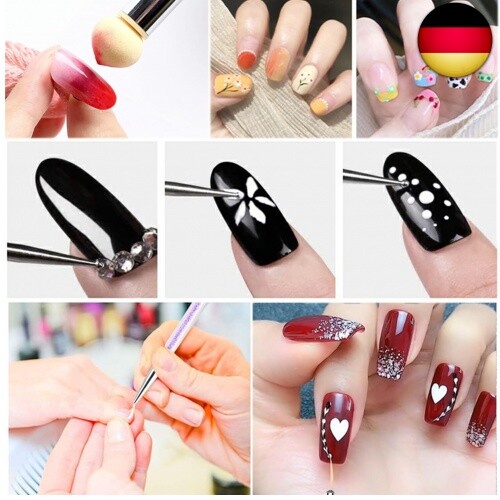 5er-Set Nagelpinsel Mit Doppelende – Perfekt Für Deine DIY-Nagelkunst Inkl. Schwammbürste