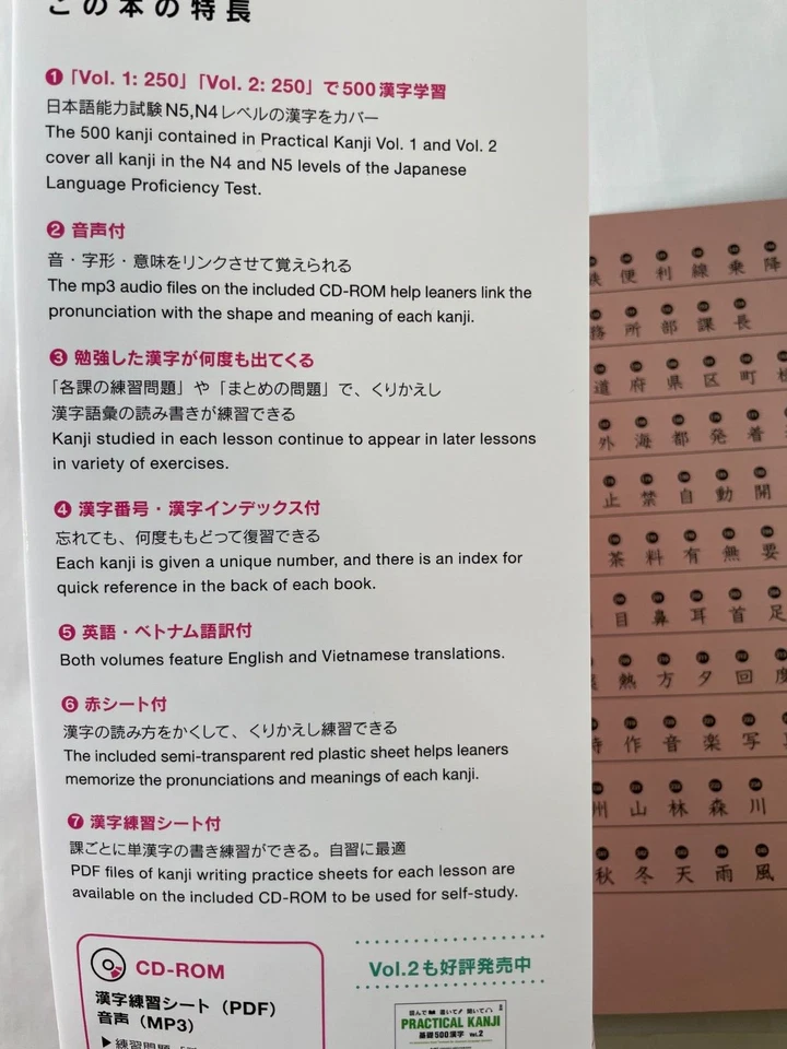 Practical Kanji Japanese 250 Kiso N4 N5 Vol.1 English Vietnamese Book W/CD-ROM - Image 2 of 4
