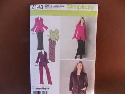 Simplicity Misses Pants, Skirt, Knit Top & Cardigan Sizes 16-24 Uncut Pattern 