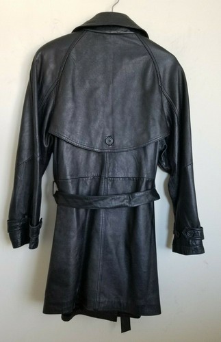 Colebrook Coat Black Leather Collared Double Breasted Belt Pockets Lined Size M - Picture 2 of 11