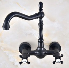 Wall Mount Bathroom 2 Handles Black Bronze Faucet Vanity Basin Sink Vessel Tap
