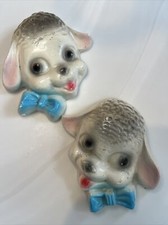VINTAGE SET OF 2 LAMB FIGURINES CHALKWARE WALL PLAQUE SHEEP HEAD HANGING DECOR