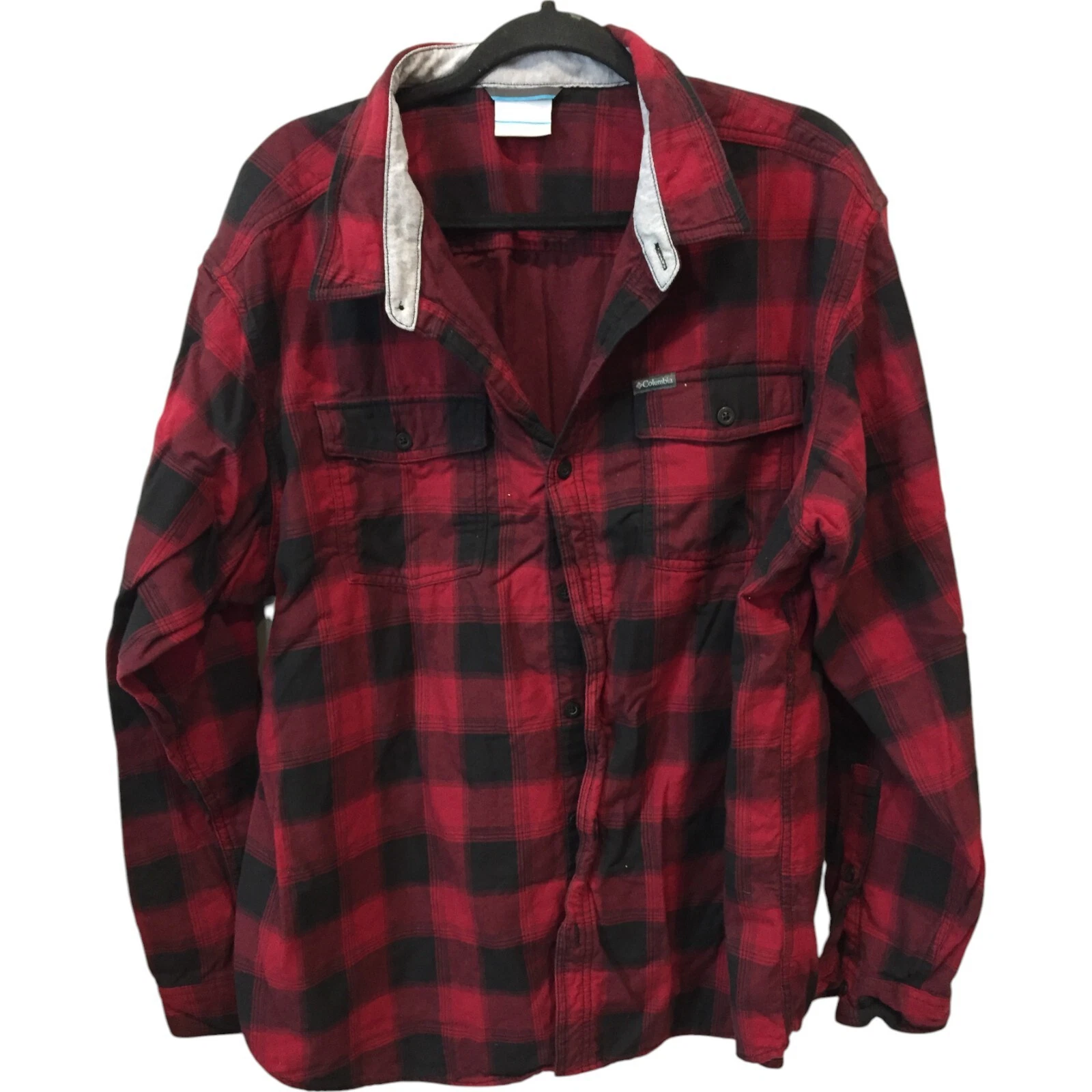 Columbia Button Up Flannel Shirt Mens Size 2XL Red Plaid Long Sleeve Cotton
