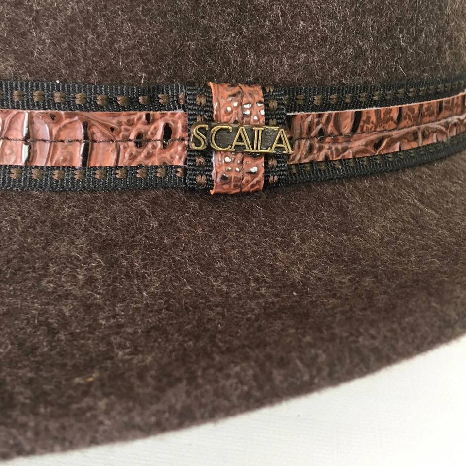 Sombrero Scala Para Hombres Grande XL Fedora 100% Lana Fieltro Marrón Brezo Croc Banda Unisex Foto 4 de 4