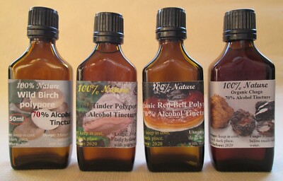 4 types Tincture Polypore Mushrooms / Chaga / Tinder / Red belt / Birch Polypore