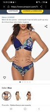 Chechury Cross Fronted Halter Neck Bikini Tropical Pattern Blue Size XL