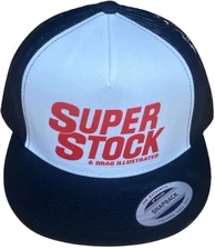 SUPER STOCK & DRAG ILLUSTRATED Flat Brim Trucker Hat White/Black Drag Racing