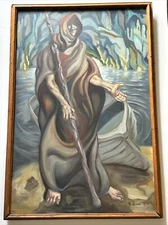 VINTAGE MODERNIST PANTING PORTRAIT LARGE SURREALISM SIGNED OLIVER EXPRESSIONISM