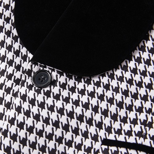 Men Suits Regular Fit Houndstooth Wedding Tuxedos Dogstooth Jackets Pants Custom - Picture 3 of 9