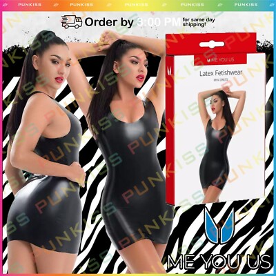 Me You Us Latex Leather Sleeveless Sexy Mini Dress Shiny Wet Look Cosplay Womens