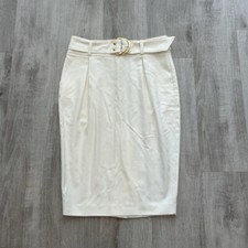 NWT Bebe pencil with slider belt white midi skirt stain pictured