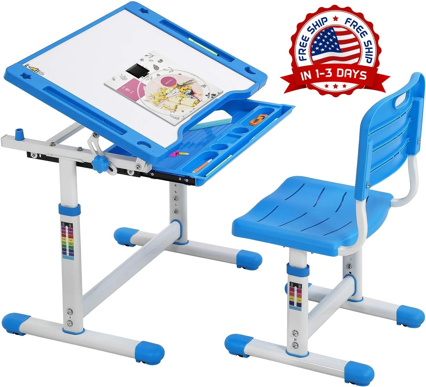 Juego De Escritorio y Silla Para Ninos Niñas Para Computadora Estudio Nuevo Azul