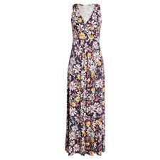 Loveappella Floral Print Empire Waist Jersey Stretch Maxi Dress Size Small 