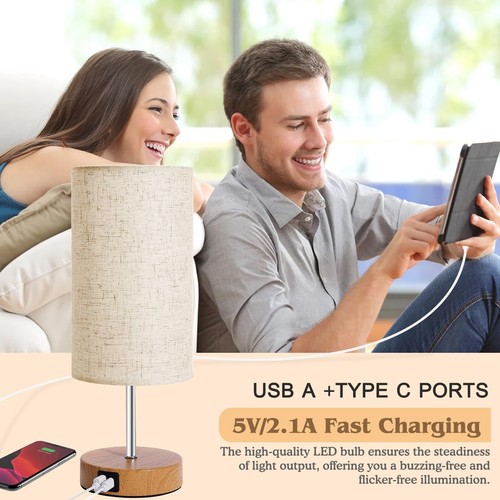 Bedside Table Lamp for Bedroom - 4 Way Dimmable Touch Lamp with USB and Type-... - Picture 6 of 7