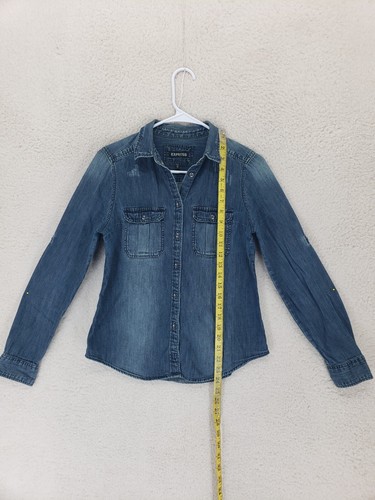 Express Women Top Extra Small Blue 100% Cotton Long Sleeve Regular Denim Shirt - Picture 6 of 17
