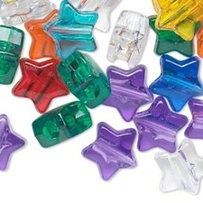 100 Acrylic Transparent 13x13mm STAR Pony Bead Mix with 3.5mm Hole
