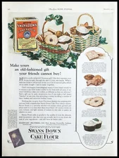 1923 SWANS DOWN Cake Flour Cookie Recipes Christmas Kitchen Decor Vtg PRINT AD