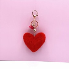 Soft Faux Fur Keychain Love Heart Plush Key Ring Key Fobs Car Key Cute Bag Charm