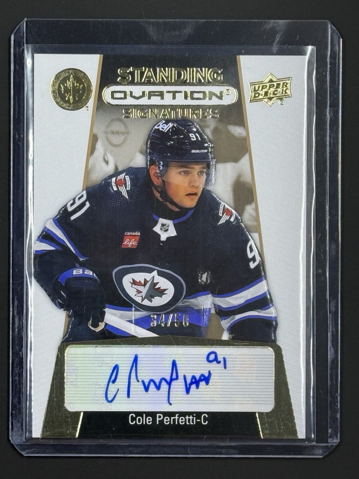 Cole Perfetti #SOS-CP Hockey Cards 2023 Upper Deck Ovation Standing Ovation Signatures trading card — raw and PSA graded price guide