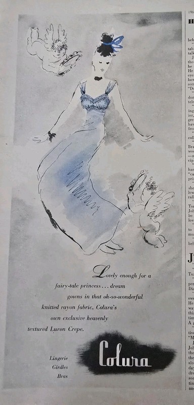 1946 Women's Colura Fairy Tale Princess Gown Lingerie Vintage Fashion Art Ad 