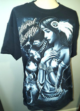 Vintage Large Indian Native American Graphic Shirt Nature Woman Wolf Eagle
