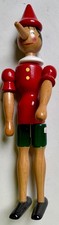 Vintage Wooden Pinocchio Freestanding Jointed Figure Doll  12" Hand Made Italy