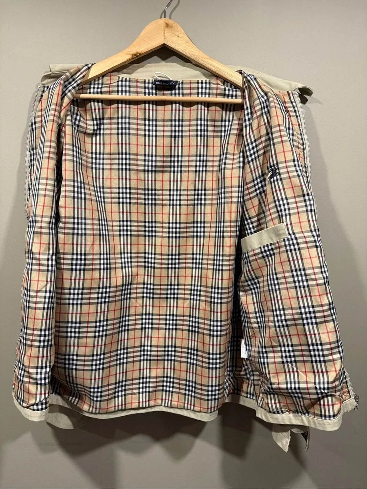 Burberry London Light Beige Men's Lightweight fullzip Jacket with Check Collar image 6