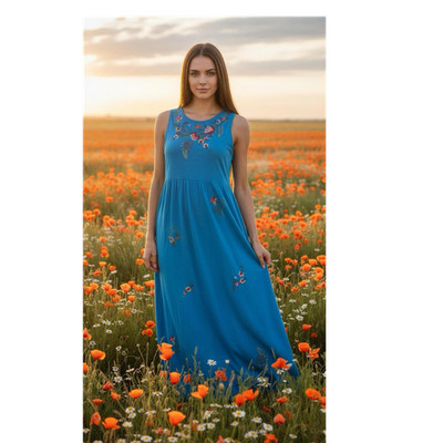 CAITE Blue Floral Embroidered Round Neck Sleeveless Maxi Dress M CTC0904 | eBay CAITE Blue Floral Embroidered Round Neck Sleeveless Maxi Dress M CTC0904 | eBay