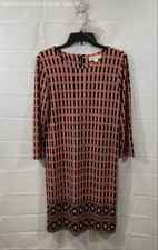 Michael Kors Women's Coral Black Geometric Print 3/4 Sleeve Sheath Dress Sz M